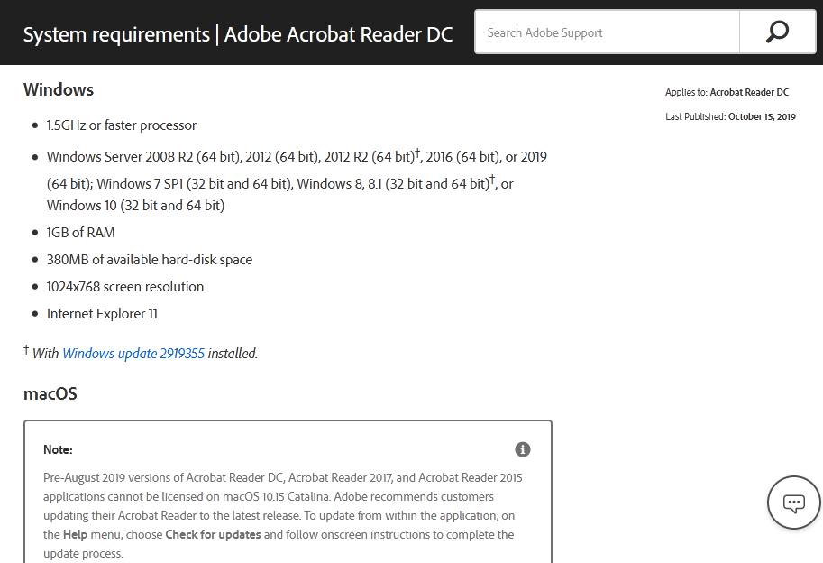 Adobe Acrobat requirements
