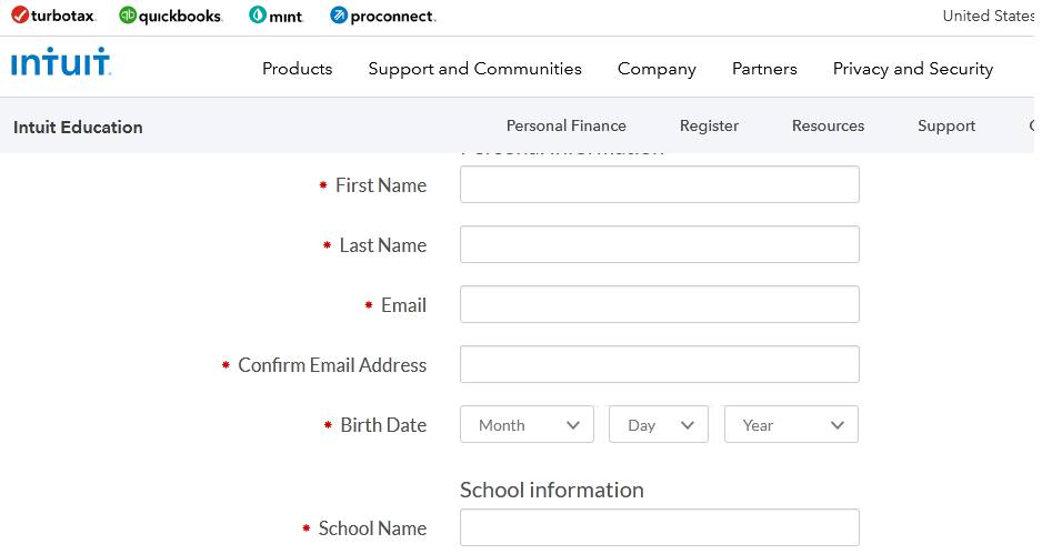 Form for QuickBooks for students