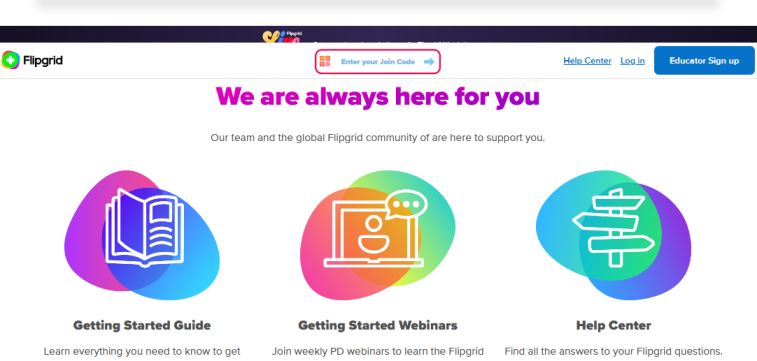 Flipgrid for students: Homepage