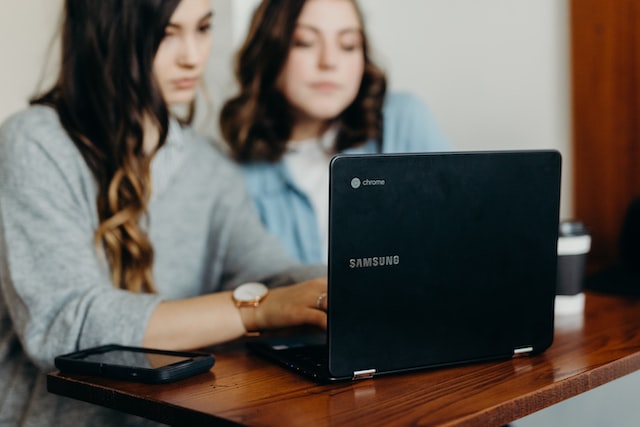 female students working on laptop